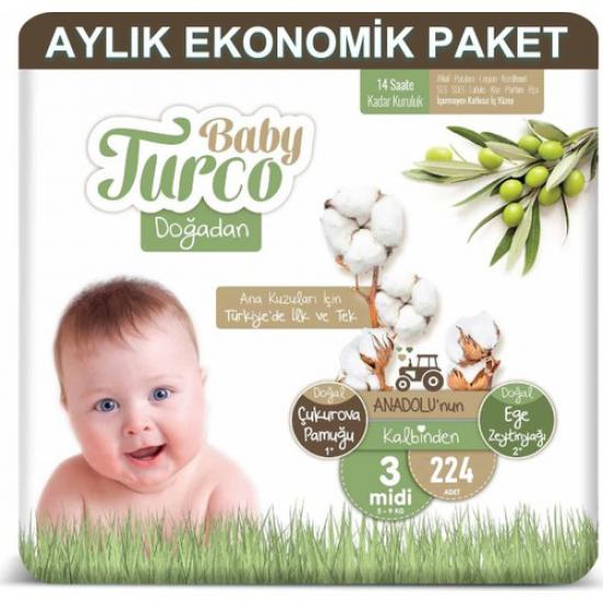 Baby Turco Bebek Bezi Aylık Paket 3 Numara 5-9 kg 224’lü