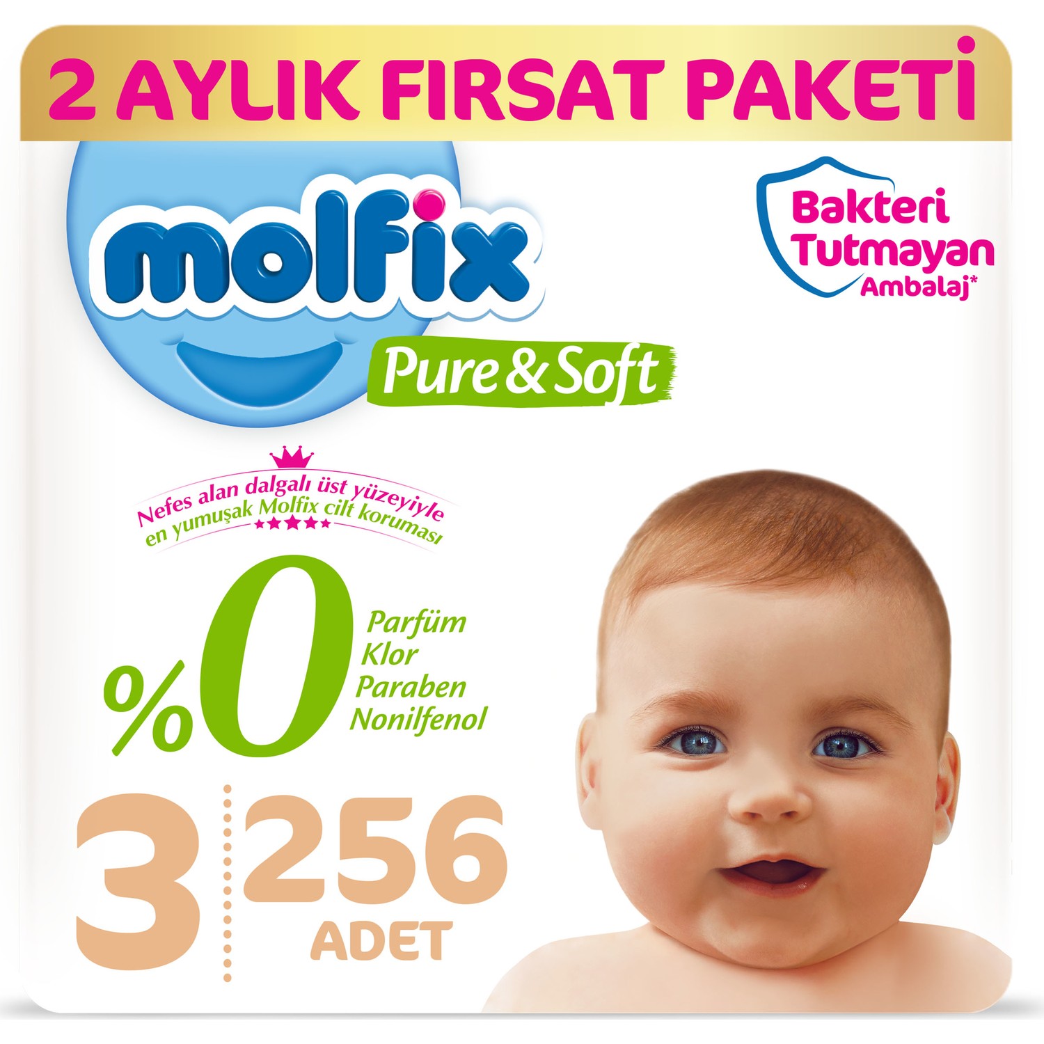 Molfix Pure&Soft 3 Beden Midi 2 Aylık Fırsat Paketi 256 Adet