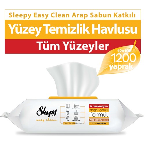 Sleepy Easy Clean Arap Sabunu Katkılı Yüzey Temizlik Havlusu 12X100 (1200 Yaprak)