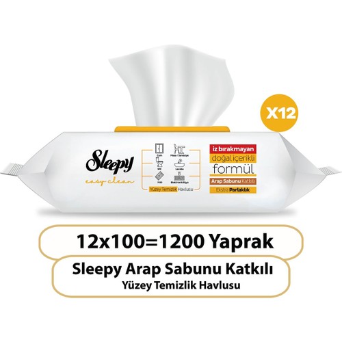 Sleepy Easy Clean Arap Sabunu Katkılı Yüzey Temizlik Havlusu 12X100 (1200 Yaprak)