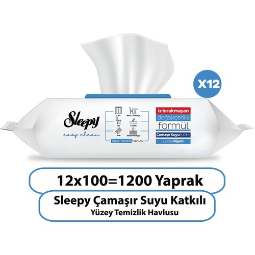Sleepy Easy Clean Çamaşır Suyu Katkılı Yüzey Temizlik Havlusu 12X100 (1200 Yaprak)
