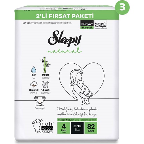 Sleepy Natural 2’li Süper Fırsat Paketi Bebek Bezi 4 Numara Maxi 246 Adet