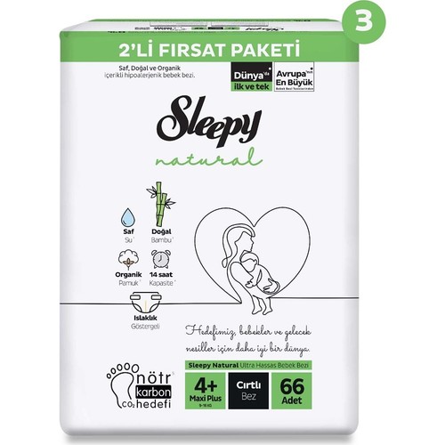 Sleepy Natural 2’li Süper Fırsat Paketi Bebek Bezi 4+ Numara Maxi Plus 198 Adet