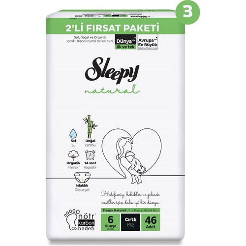 Sleepy Natural 2’li Süper Fırsat Paketi Bebek Bezi 6 Numara Xlarge 138 Adet