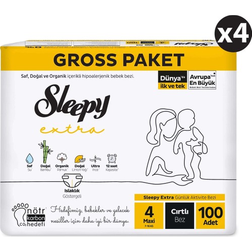 Sleepy Extra Günlük Aktivite Gross Paket Bebek Bezi 4 Numara Maxi 400 Adet