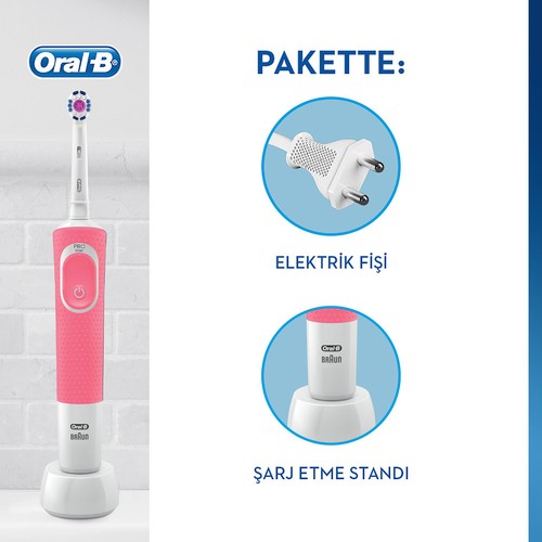 Oral-B Vitality 100 3D White Pembe Şarjlı Diş Fırçası