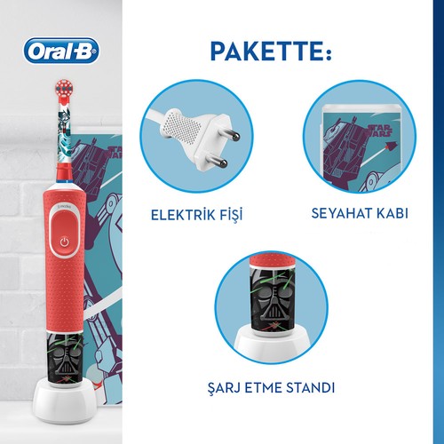 Oral-B Çocuklar İçin Şarj Edilebilir Diş Fırçası D100 Vitality Star Wars Özel Seri + Seyahat Kabı