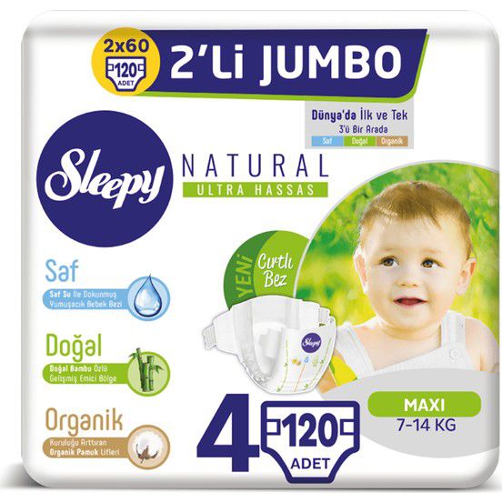 Sleepy Bebek Bezi 4 Beden 7-14 Kg 60’lı 2 Paket 120 Adet