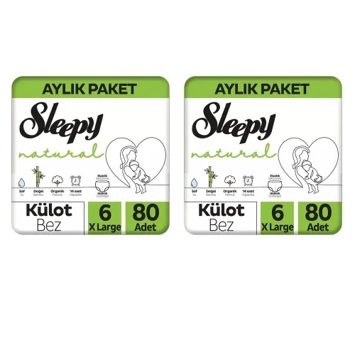 Sleepy Natural Külot Bez 6 Beden Xlarge 4x2’li Jumbo 160 Adet