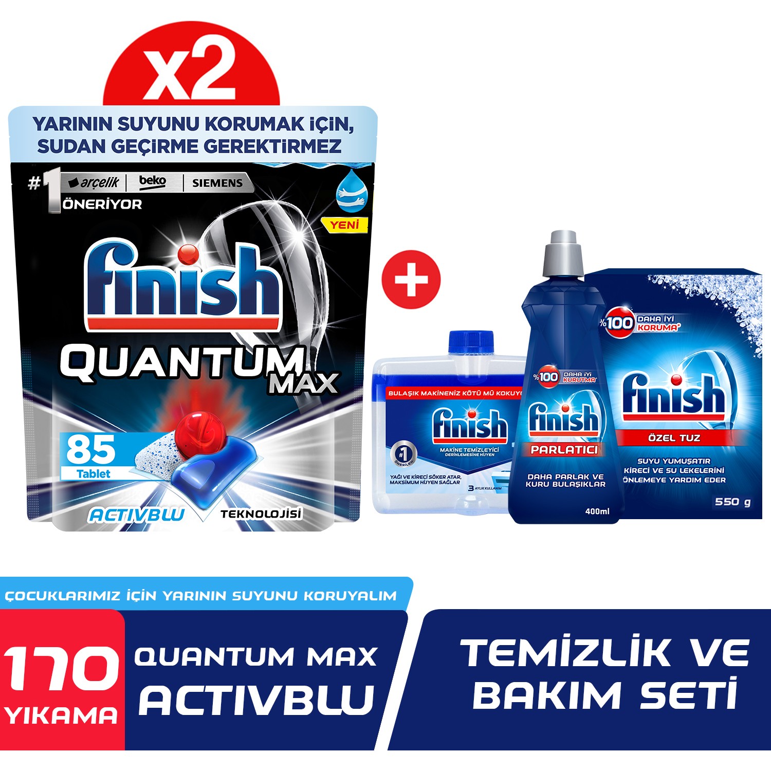 Finish Quantum Max 170 Bulaşık Deterjanı + Temizlik & Bakım Seti