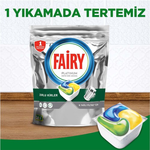 Fairy Platinum  90 Yıkama Kapsül Limon Kokulu +Platinum 500 ml Hijyen+Sünger