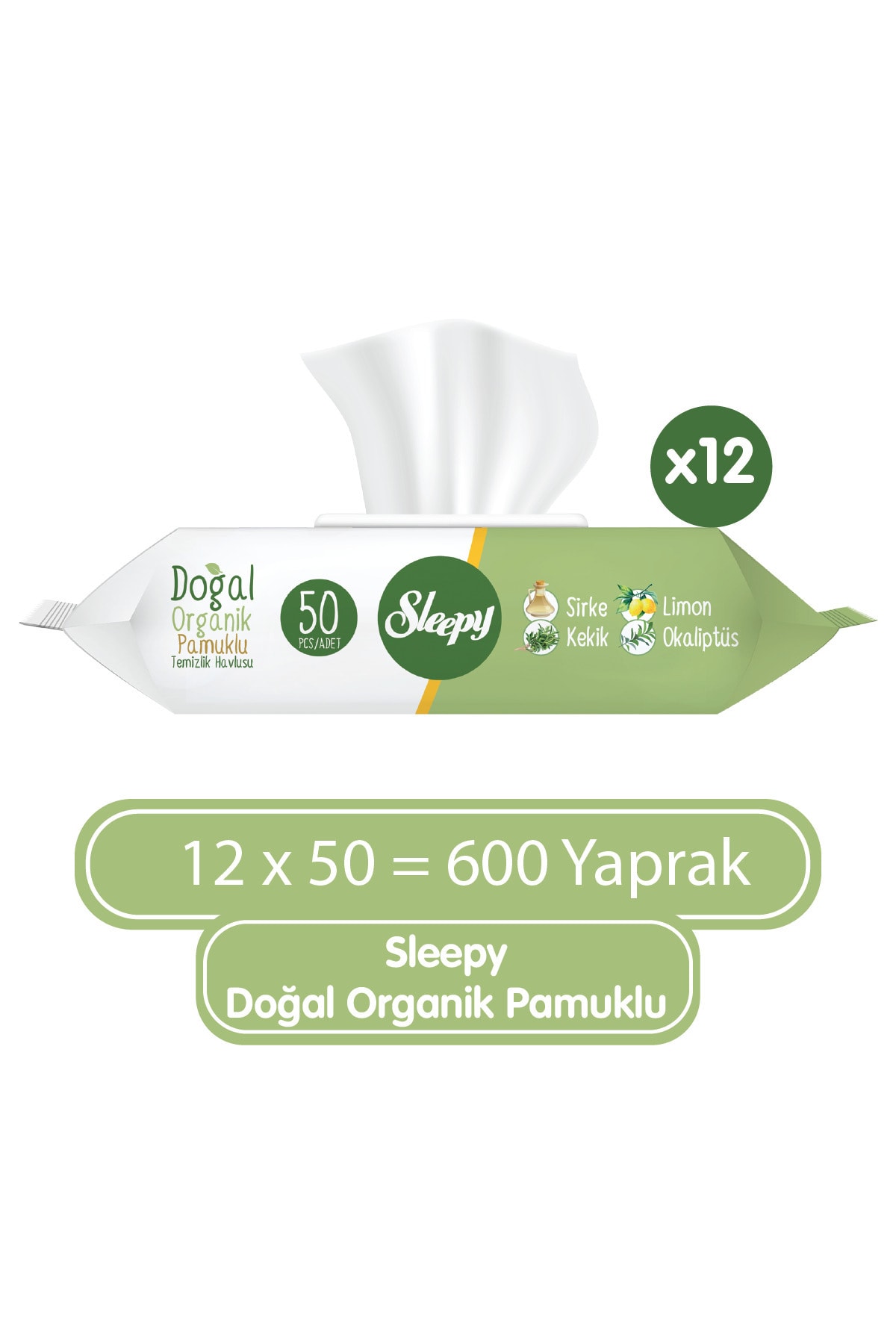 Sleepy Doğal Pamuklu Temizlik Havlusu 50 Li X 12 Adet (600 Yaprak)