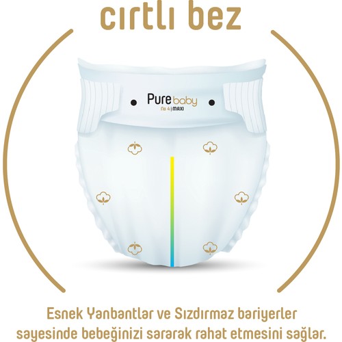 Pure Baby Organik Pamuklu Cırtlı Bez 2’li Paket 1 Numara Yenidogan 128 Adet