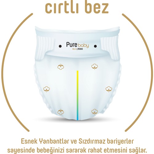 Pure Baby Organik Pamuklu Cırtlı Bez 4’lü Paket 4 Numara Maxi 192 Adet