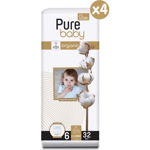 Pure Baby Organik Pamuklu Cırtlı Bez 4’lü Paket 6 Numara Xlarge 128 Adet