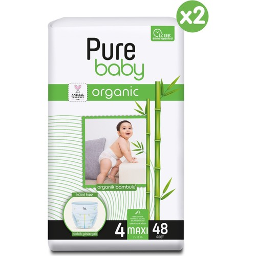 Pure Baby Organik Bambu Özlü Külot Bez 2’li Paket 4 Numara Maxi 96 Adet