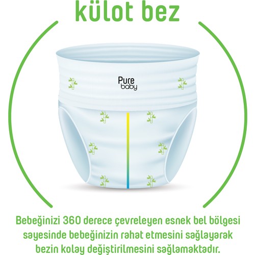 Pure Baby Organik Bambu Özlü Külot Bez 2’li Paket 4 Numara Maxi 96 Adet