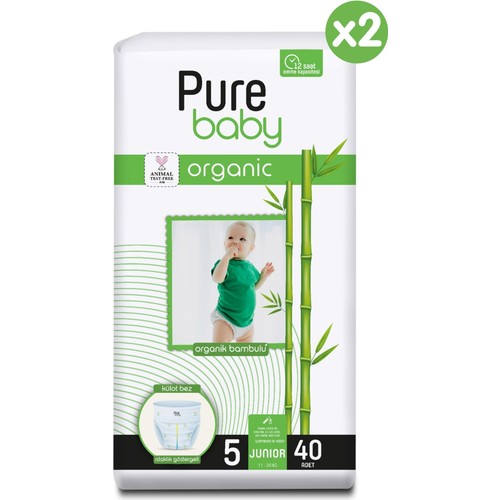 Pure Baby Organik Bambu Özlü Külot Bez 2’li Paket 5 Numara Junior 80 Adet