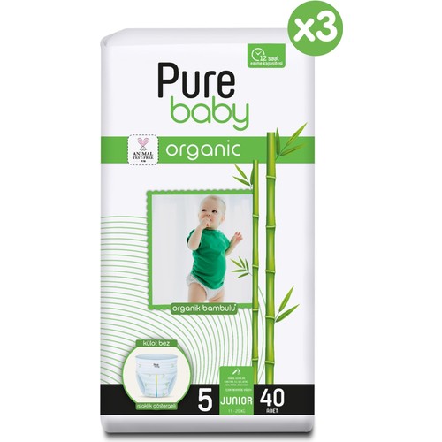 Pure Baby Organik Bambu Özlü Külot Bez 3’lü Paket 5 Numara Junior 120 Adet