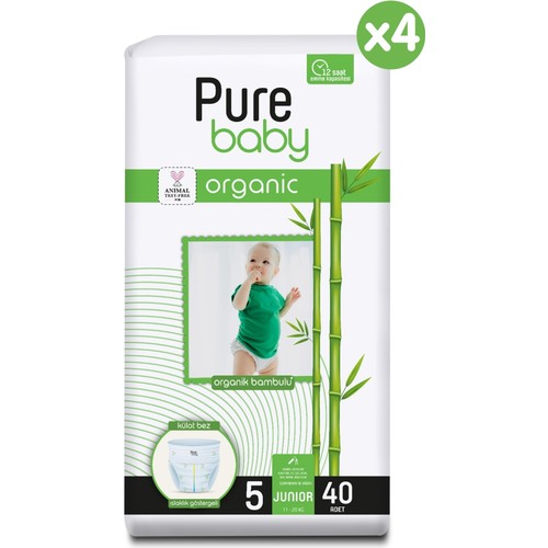 Pure Baby Organik Bambu Özlü Külot Bez 4’lü Paket 5 Numara Junior 160 Adet