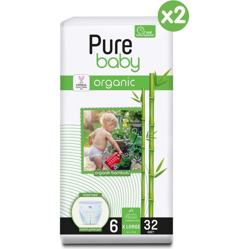 Pure Baby Organik Bambu Özlü Külot Bez 2’li Paket 6 Numara Xlarge 64 Adet