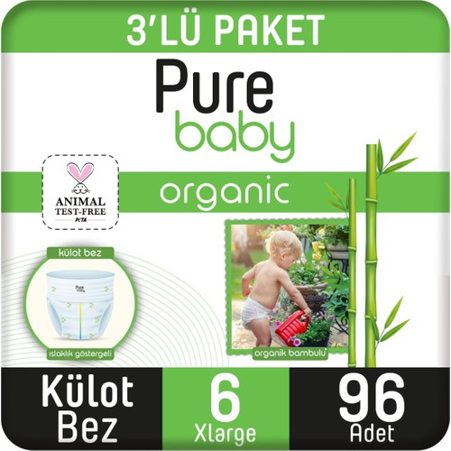 Pure Baby Organik Bambu Özlü Külot Bez 3’lü Paket 6 Numara Xlarge 96 Adet