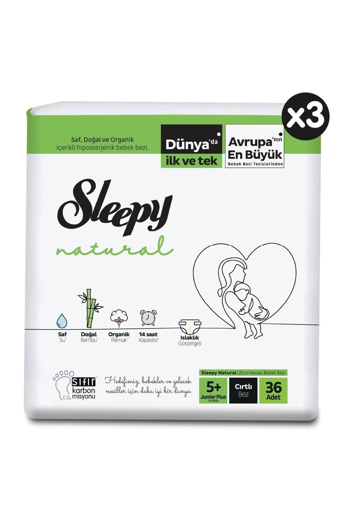 Sleepy Natural Büyük Fırsat Paketi Bebek Bezi 5+ Numara Junior Plus 108 Adet