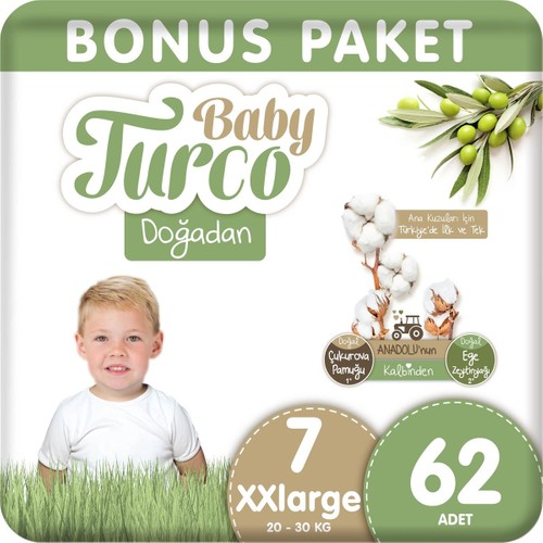 Baby Turco Doğadan Bonus Bebek Bezi 7 Numara Xxlarge 62 Adet Baby Turco Doğadan Bonus Bebek Bezi 7 Numara Xxlarge 62 Adet