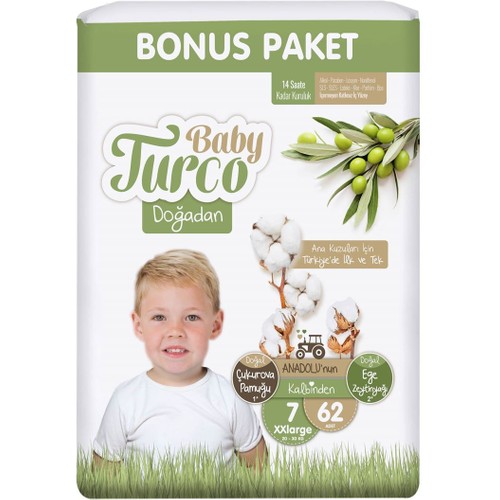 Baby Turco Doğadan Bonus Bebek Bezi 7 Numara Xxlarge 62 Adet