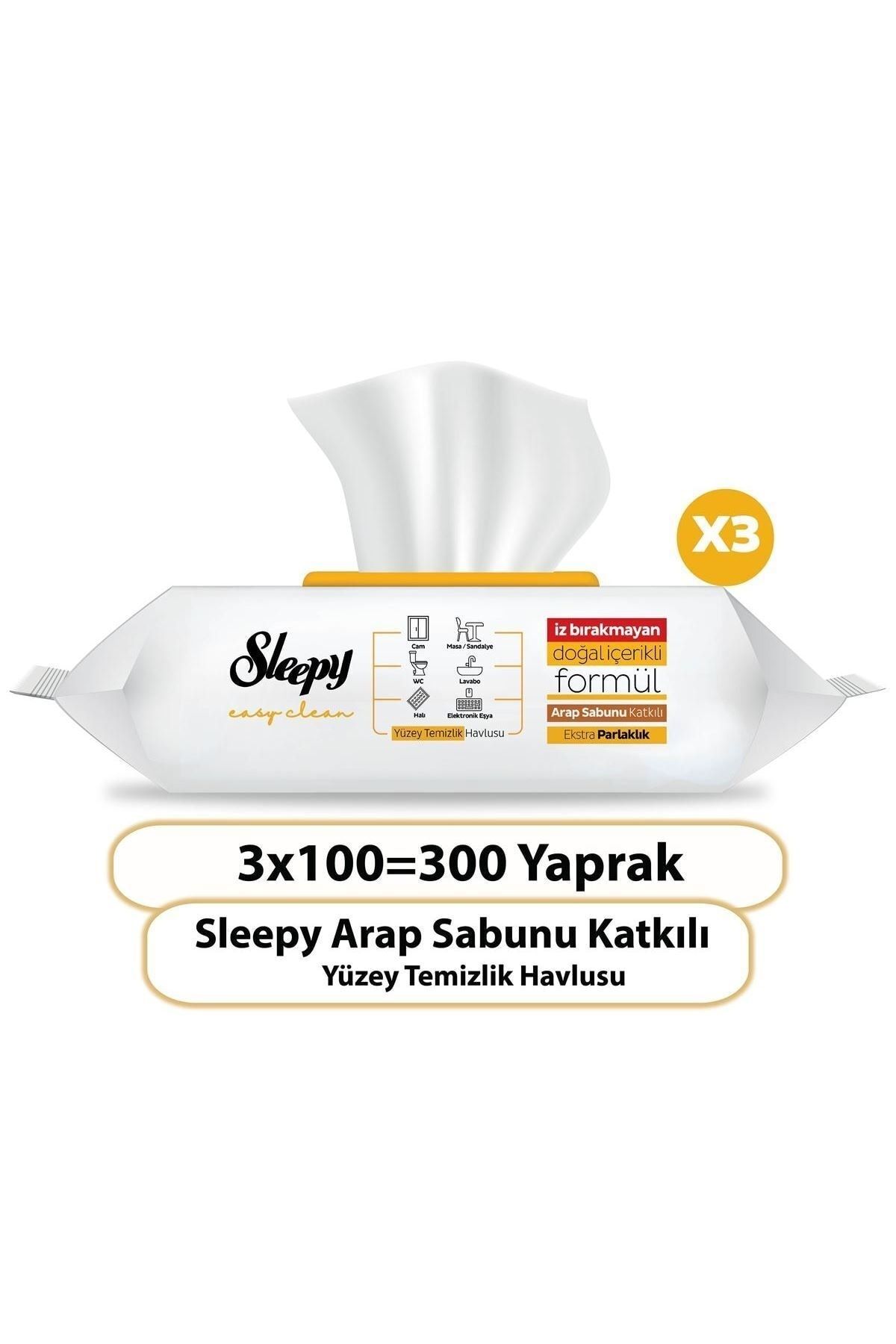 Sleepy Easy Clean Arap Sabunu Katkılı Yüzey Temizlik Havlusu 3X100 (300 Yaprak)