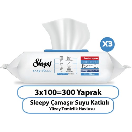 Sleepy Easy Clean Çamaşır Suyu Katkılı Yüzey Temizlik Havlusu 3X100 (300 Yaprak)