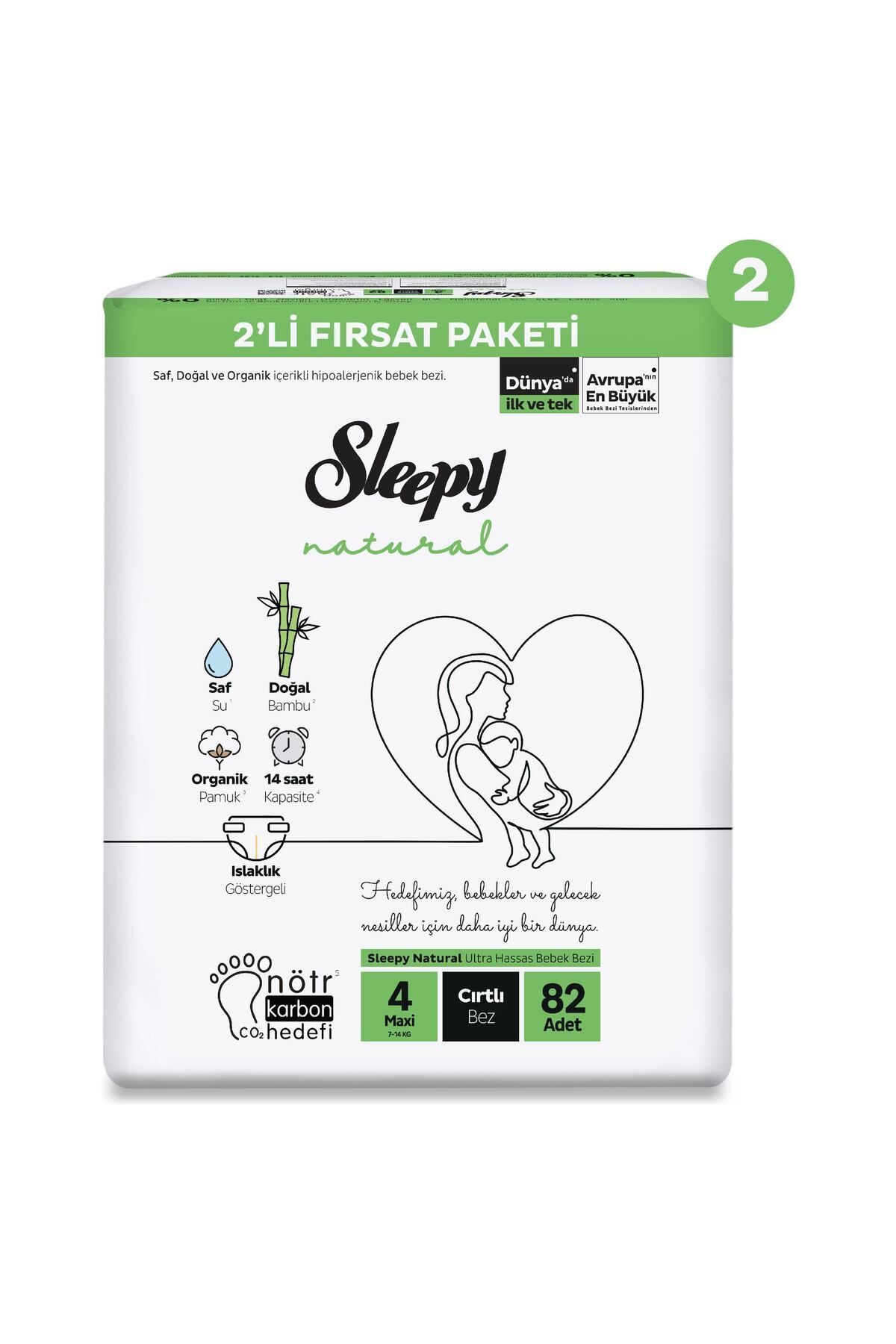 Sleepy Natural 2’li Ekonomik Fırsat Paketi 4 Numara Maxi Bebek Bezi 164 Adet
