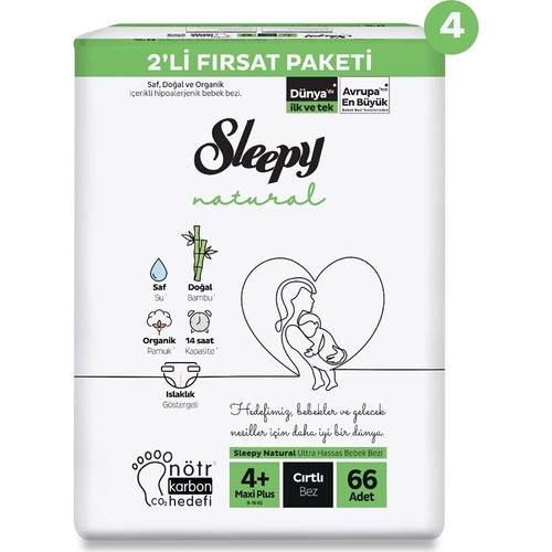 Sleepy Natural 2’li Mega Fırsat Paketi Bebek Bezi 4+ Numara Maxi Plus 264 Adet