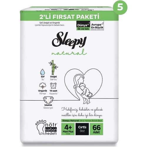 Sleepy Natural 2’li Ultra Fırsat Paketi Bebek Bezi 4+ Numara Maxi Plus 330 Adet