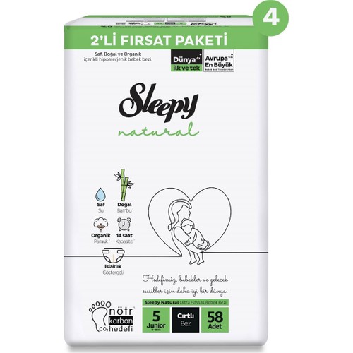 Sleepy Natural 2’li Mega Fırsat Paketi Bebek Bezi 5 Numara Junior 232 Adet