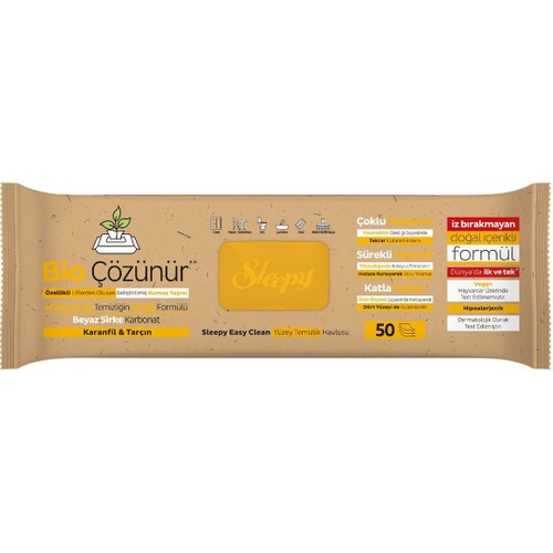 Sleepy Easy Clean Bio Çözünür Karanfil ve Tarçın Yüzey Temizlik Havlusu 3X50 (150 Yaprak)
