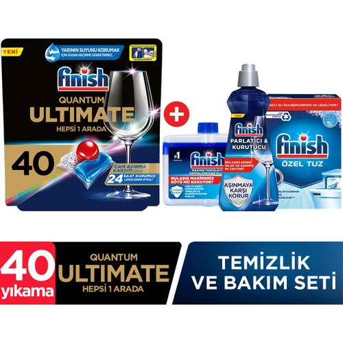 Finish Quantum Ultimate 40 Kapsül  Bulaşık Makinesi Deterjanı Tableti + Temizlik ve Bakım Seti