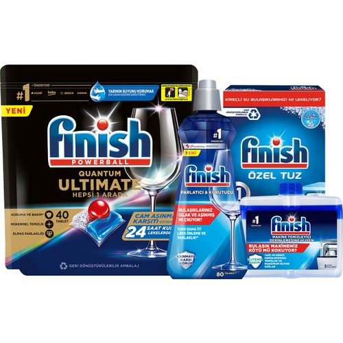 Finish Quantum Ultimate 40 Kapsül  Bulaşık Makinesi Deterjanı Tableti + Temizlik ve Bakım Seti