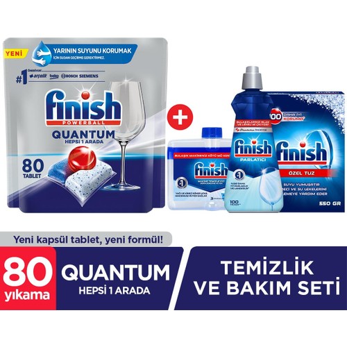 Finish Quantum 80 Kapsül Tablet Bulaşık Makinesi Deterjanı + Temizlik ve Bakım Seti