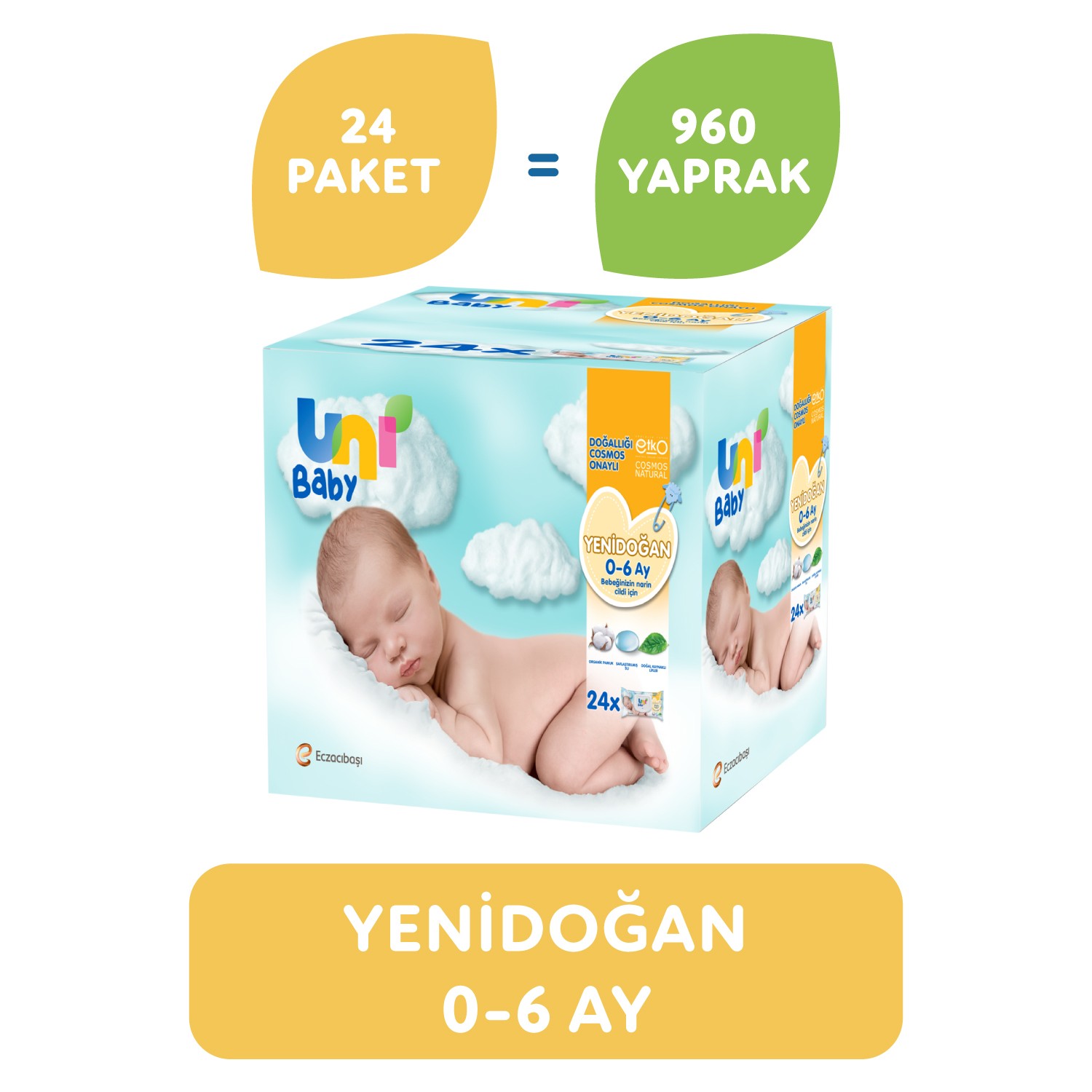 Uni Baby Yenidoğan Islak Mendil 24’li 960 Yaprak