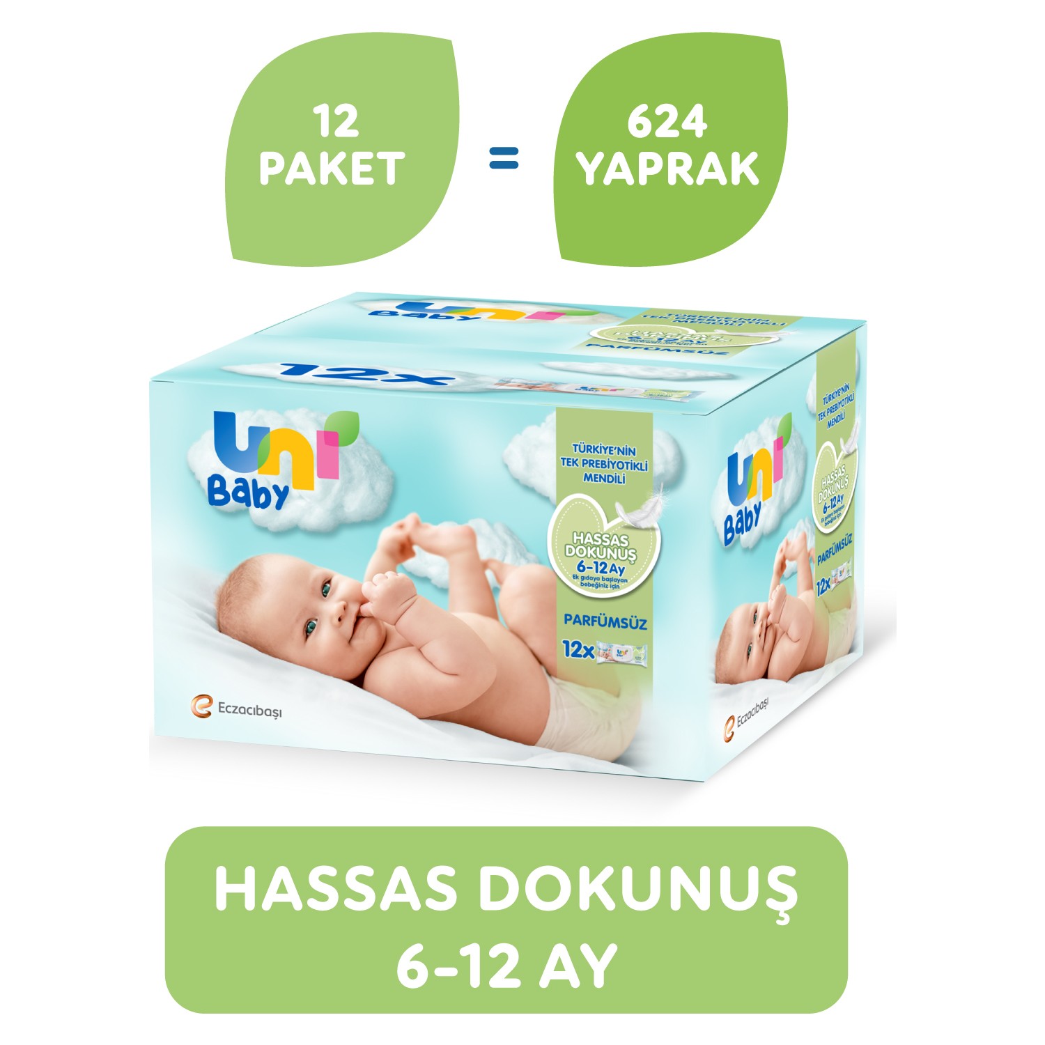 Uni Baby Hassas Dokunuş Islak Mendil 12’li 52x12 Yaprak