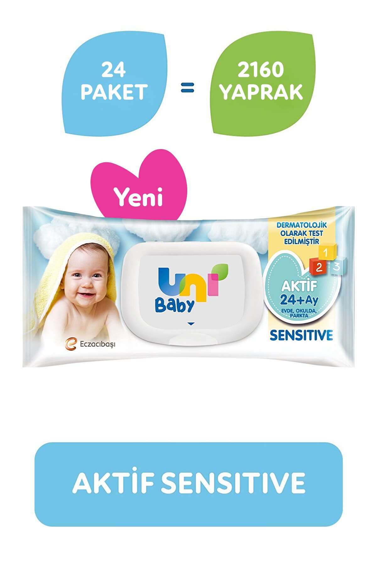 Uni Baby Aktif Sensitive Islak Mendil 24’lü 2160 Yaprak