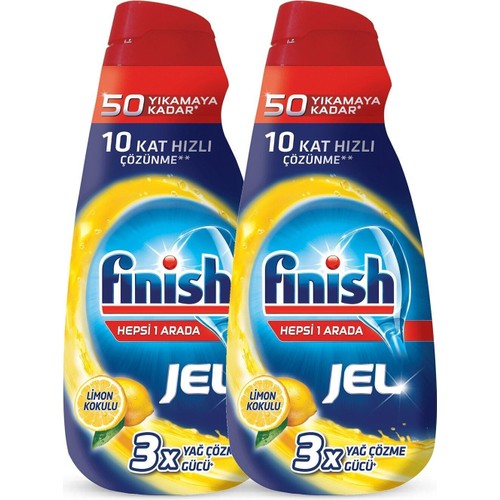 Finish Hepsi Bir Arada 2X1000   ml Konsantre Jel ’limon Bulaşık Makinesi Deterjanı