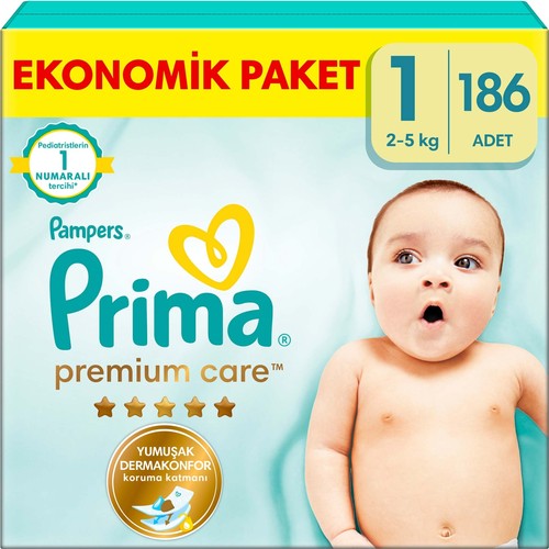 Prima Bebek Bezi Premium Care 1 Numara 186 Adet Yenidoğan Aylık Fırsat Paketi