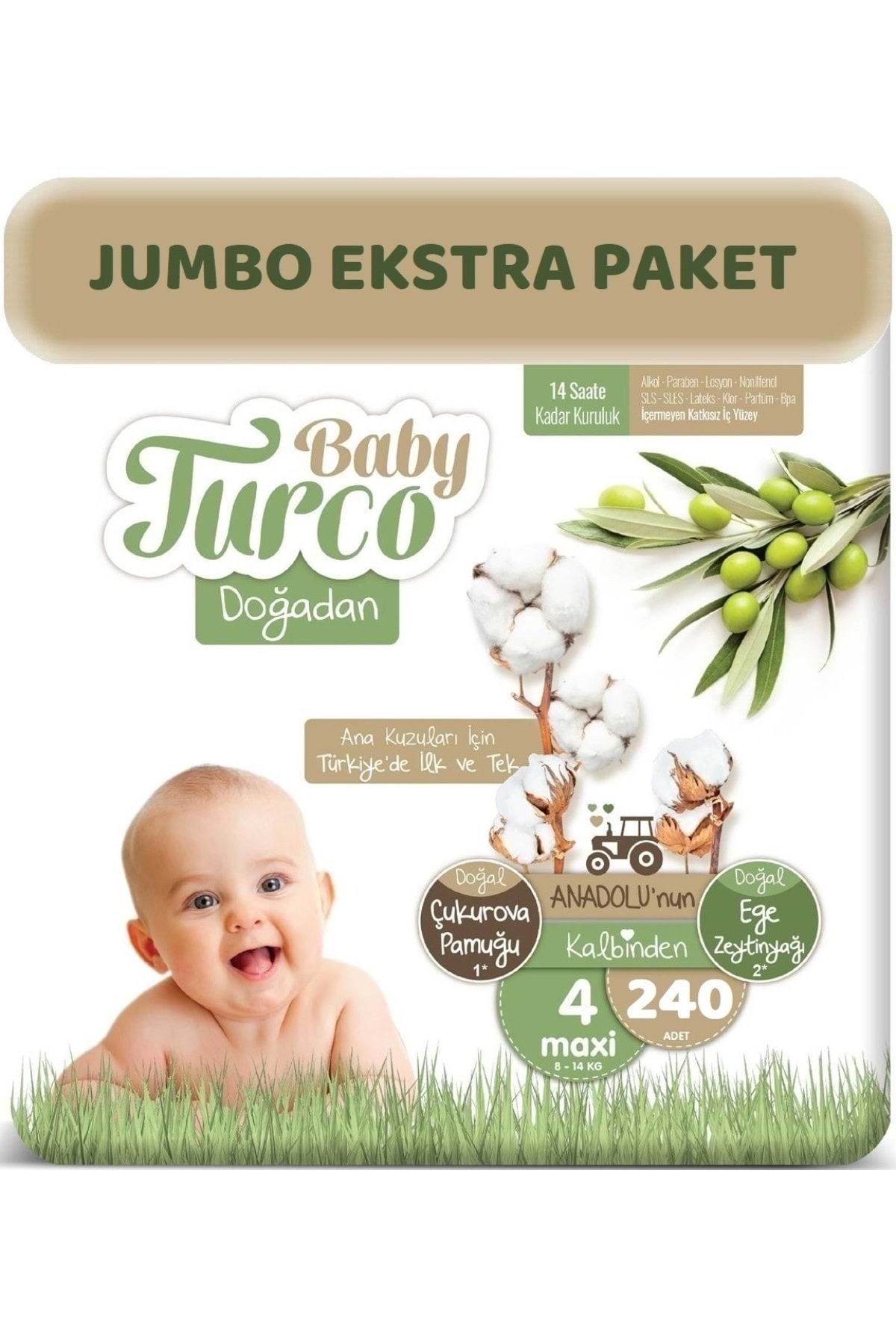 Baby Turco Doğadan 4 Numara Bebek Bezi 8-14 kg Maxi 240’LI