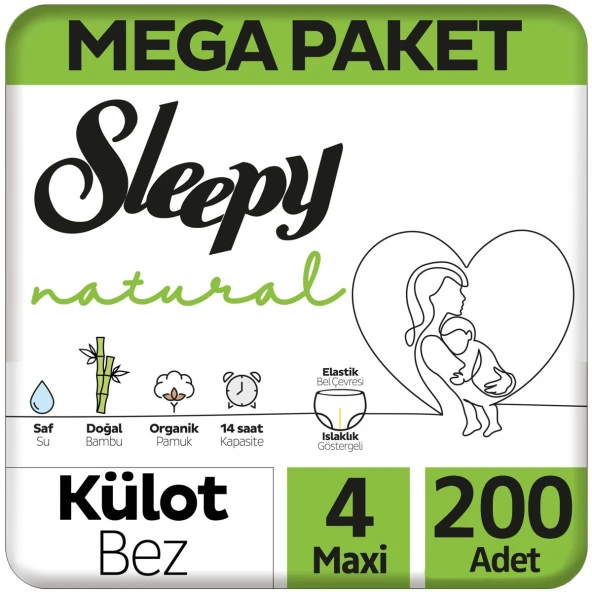 Sleepy Natural 4 Numara Külot Bez 7-14 kg Maxi 200’LÜ
