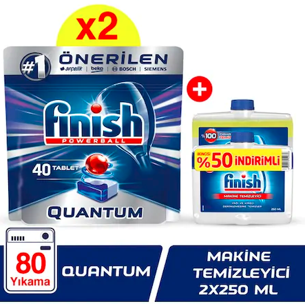 Finish Quantum Tablet 40x2+Bulaşık Makinesi Temizleyici 2x250 ml