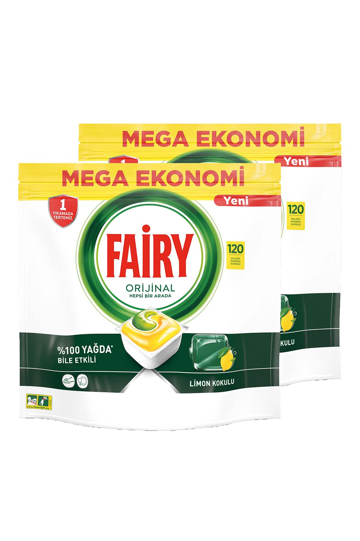 Fairy Hepsi Bir Arada Limon 120 Adet 2’li Paket Bulaşık Makinesi Tableti