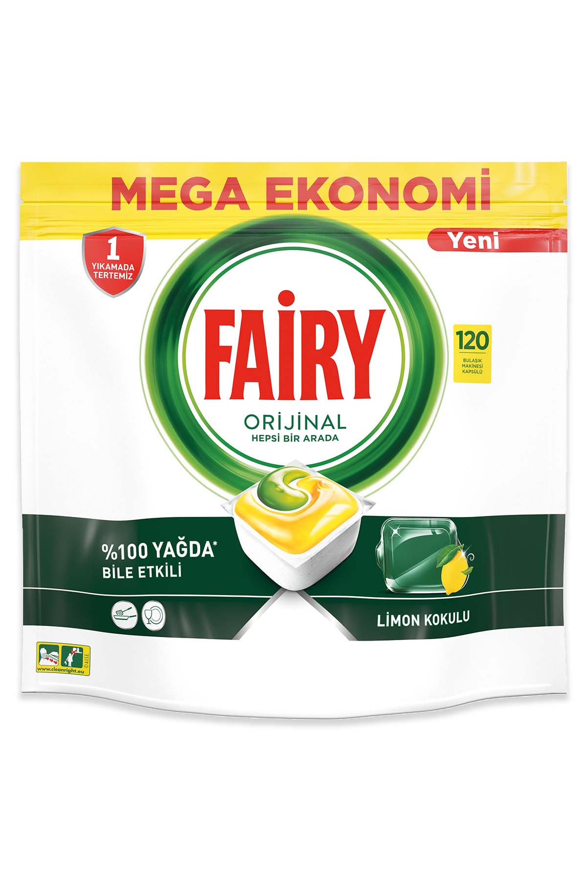 Fairy Hepsi Bir Arada Bulaşık Kapsülü Limon Kokulu 120 Yıkama