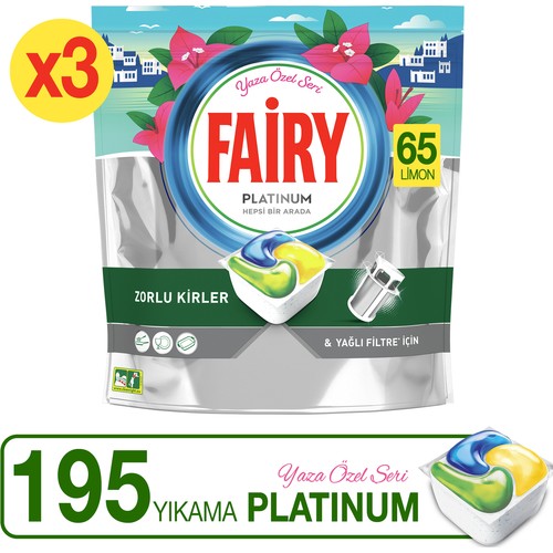 Fairy Platinum Yaza Özel Seri Bulaşık Makinası Deterjanı Tableti / Kapsülü  3 x 65 Kapsül